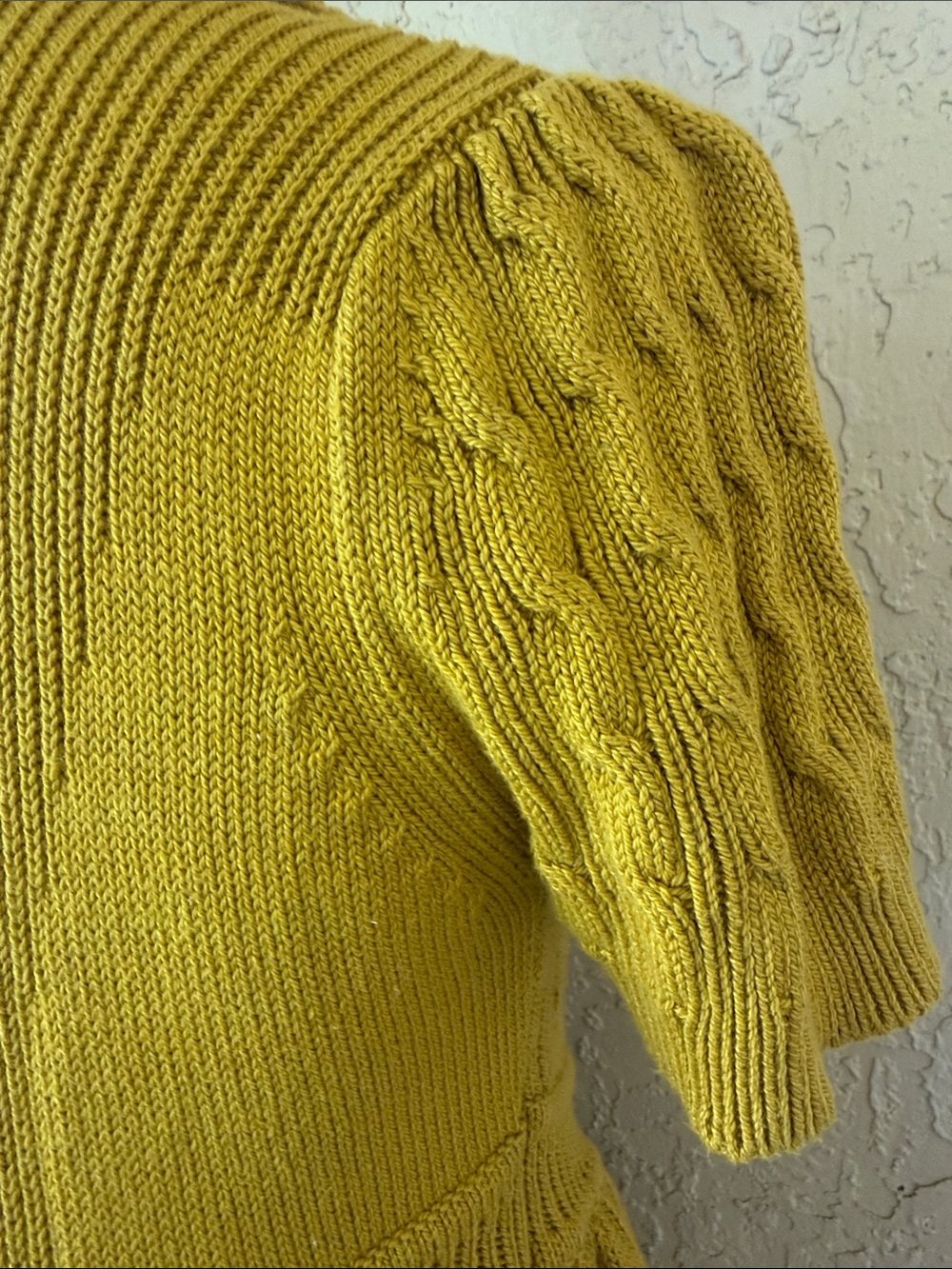 French Connection Mustard Short-Sleeve Knit Cardigan with Peplum Pockets - Picture 7 of 12